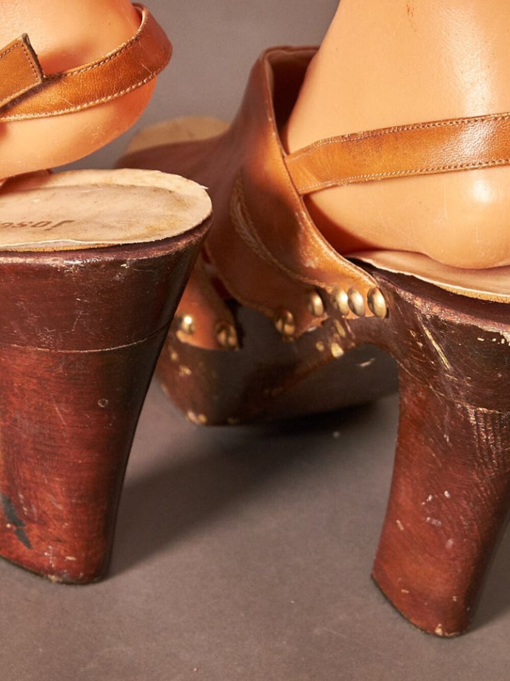 1970s Tan Leather Slingback Platforms Joseph Larose Heels